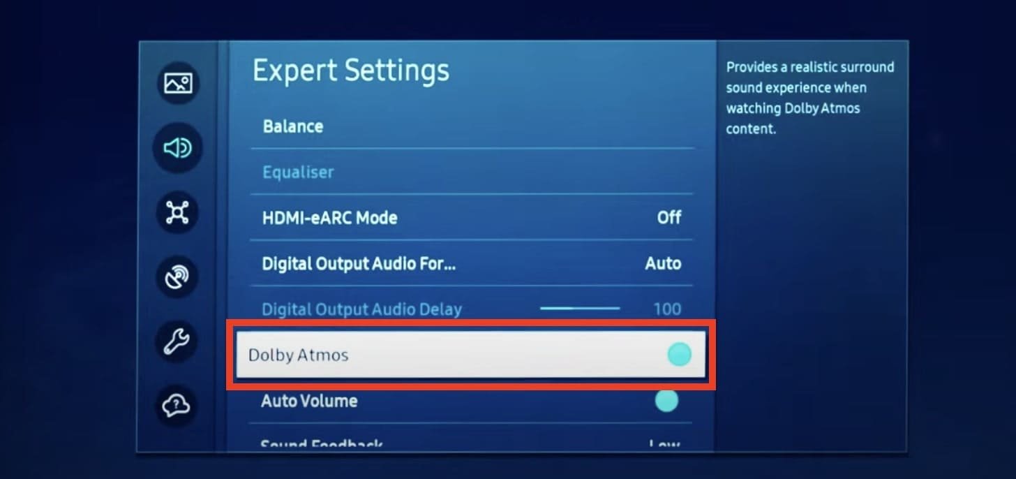 turn on dolby atmos on samsung tv