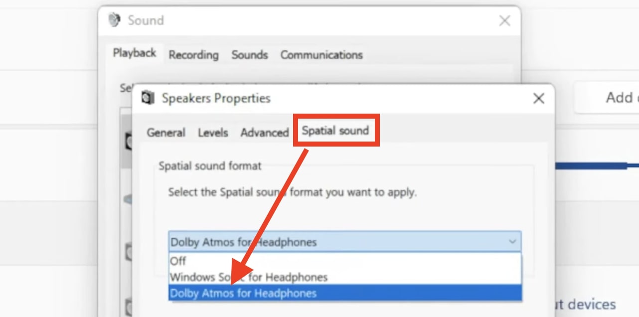 set dolby atmos for headphone on windows