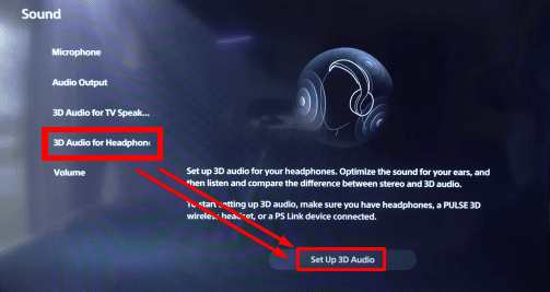 3d audio settings on ps5
