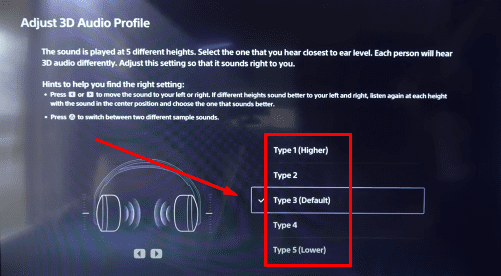 3d audio type setting on ps5