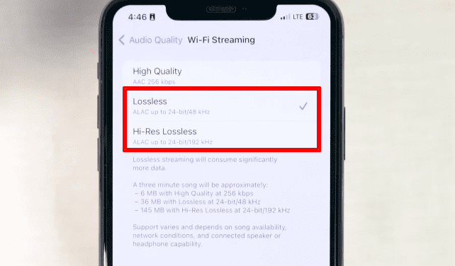 lossless audio streaming settings