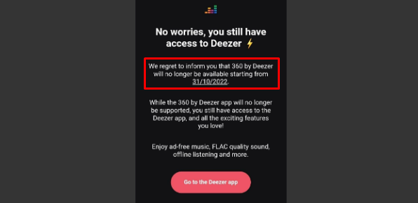 360 reality audio shutdown massage from deezer