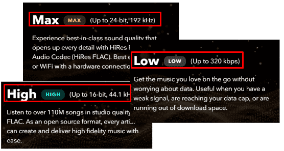 tidal three tiers of audio quality