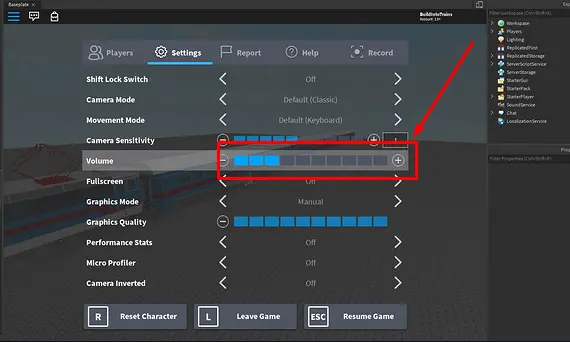 increase Sound in Roblox Settings